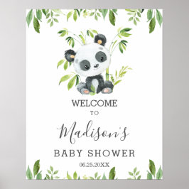 Póster Bienvenida a Cute Panda Greenery Baby Shower Neutr