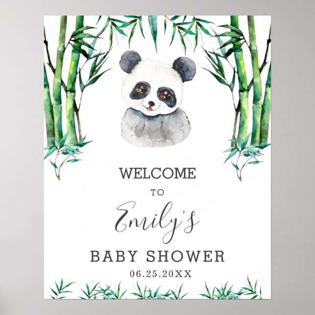 Póster Bienvenida a Cute Panda Greenery Baby Shower Neutr (Frente)