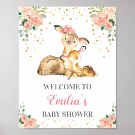 Póster Bienvenida a Deer Woodland Baby Girl Shower Sprink