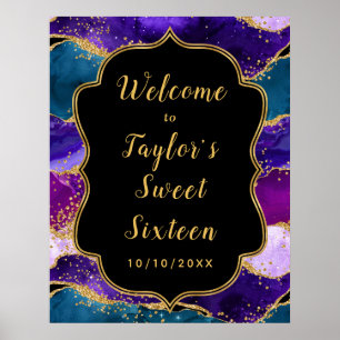Póster Bienvenida A Dieciséis Púrpura Blue Peacock Agate