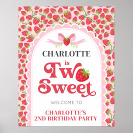 Póster Bienvenida a dos dulces fresas segundo cumpleaños 
