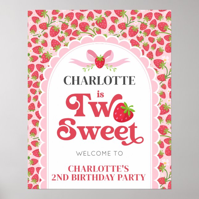 Póster Bienvenida a dos dulces fresas segundo cumpleaños  (Frente)