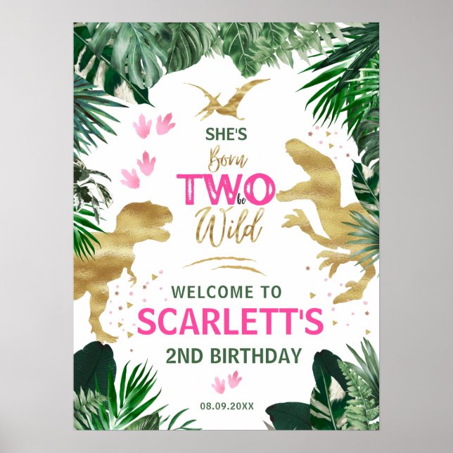 Póster Bienvenida a dos Fiestas de cumpleaños de dinosaur (Frente)