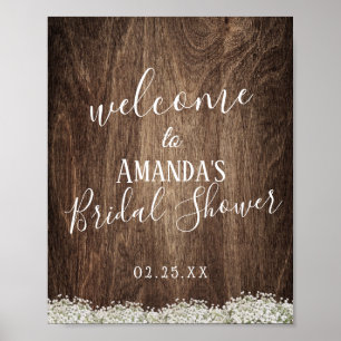 Póster Bienvenida a ducha de novia con flores de aliento