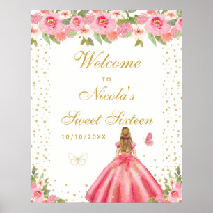 Póster Bienvenida a Dulces Dieciséis Chica de Cabello Rub