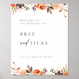 Póster Bienvenida a Earthy Autumn Floral Boda
