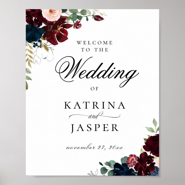 Póster Bienvenida a elegante Boda floral de la Marina de  (Frente)