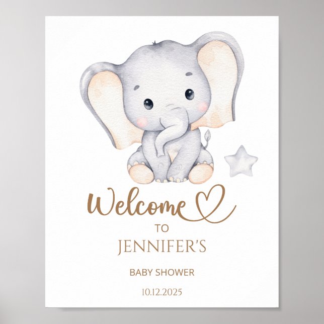 Póster Bienvenida a Elephant Baby Shower (Frente)