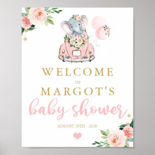 Póster Bienvenida A Elephant Drive De Baby Shower Pink Ro