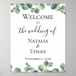 Póster Bienvenida a Eucalyptus Foliage Boda