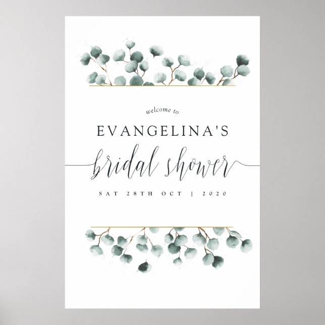 Póster Bienvenida a Eucalyptus Geometric Bridal Shower (Frente)