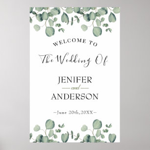 Póster Bienvenida a Eucalyptus Greenery Boda