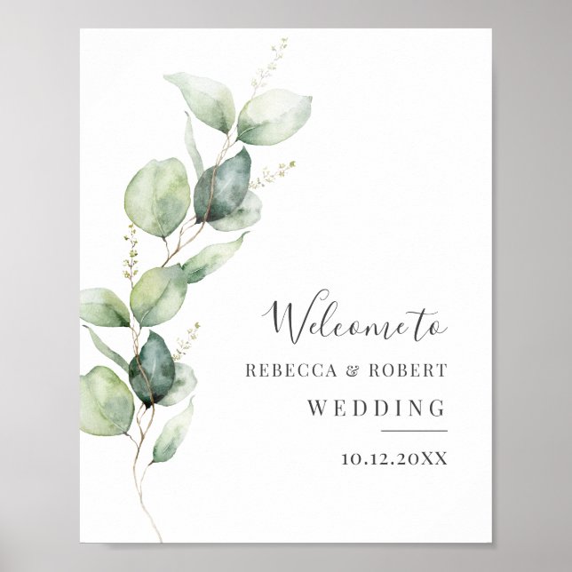 Póster Bienvenida a Eucalyptus Greenery Boda Botánico (Frente)