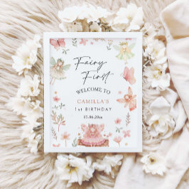Póster Bienvenida a Fairy First Chica Whimsical Birday Pa