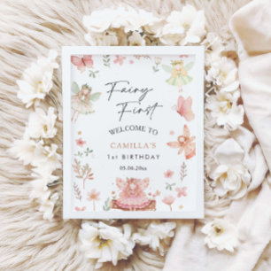 Póster Bienvenida a Fairy First Chica Whimsical Birday Pa
