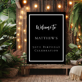 Póster Bienvenida a fiesta blanco negro de cumpleaños