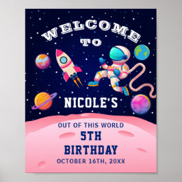 Póster Bienvenida a fiesta de cumpleaños de astronauta ro