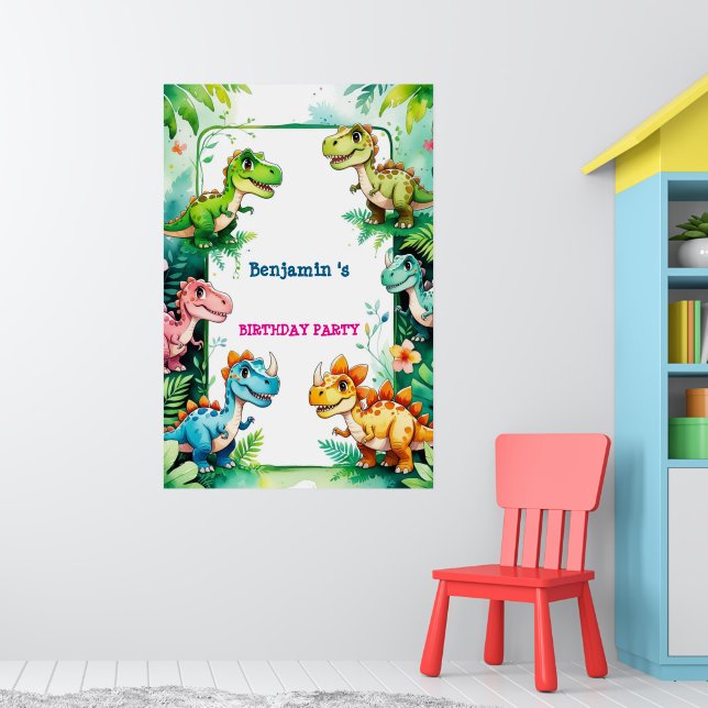Póster Bienvenida a fiesta de cumpleaños de Cute Dinosaur (Guardería 1)
