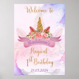 Póster Bienvenida a fiesta de cumpleaños de Pastel Floral