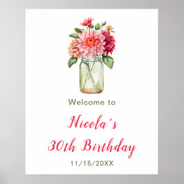 Póster Bienvenida a fiesta de cumpleaños de Pink Dahlias 
