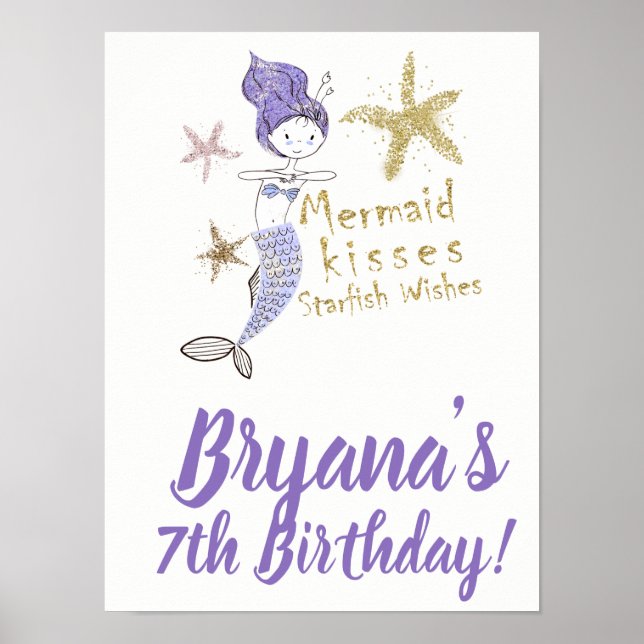 Póster Bienvenida a fiesta de cumpleaños de sirena Purpur (Frente)