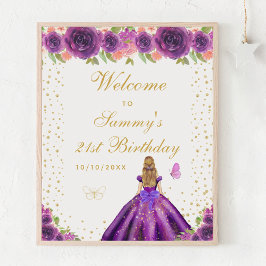 Póster Bienvenida a fiesta de cumpleaños del Chica Purple