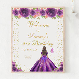 Póster Bienvenida a fiesta de cumpleaños del Chica Purple