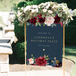 Póster Bienvenida a fiesta de cumpleaños floral de la Mar