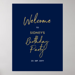 Póster Bienvenida a fiesta de cumpleaños moderna en dorad
