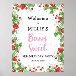Póster Bienvenida a Fiesta de cumpleaños Strawberry Berry