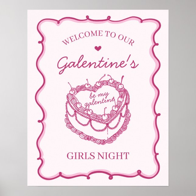 Póster Bienvenida a Fiesta de Galentines de Coquette Cher (Frente)