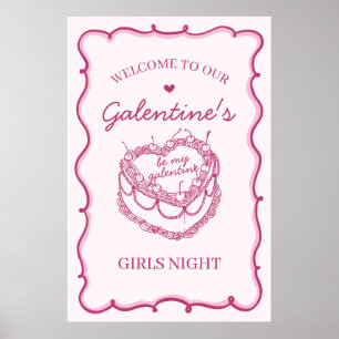 Póster Bienvenida a Fiesta de Galentines de Coquette Cher