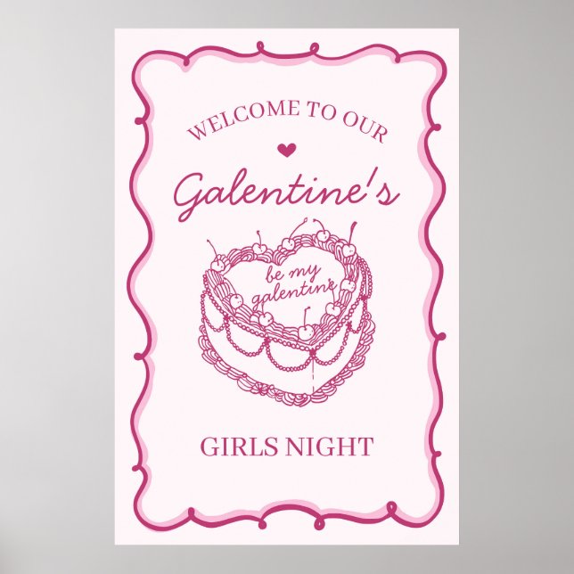 Póster Bienvenida a Fiesta de Galentines de Coquette Cher (Frente)