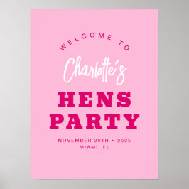 Póster Bienvenida a Fiesta de Hens Rosadas de Guión minim