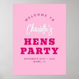 Póster Bienvenida a Fiesta de Hens Rosadas de Guión minim