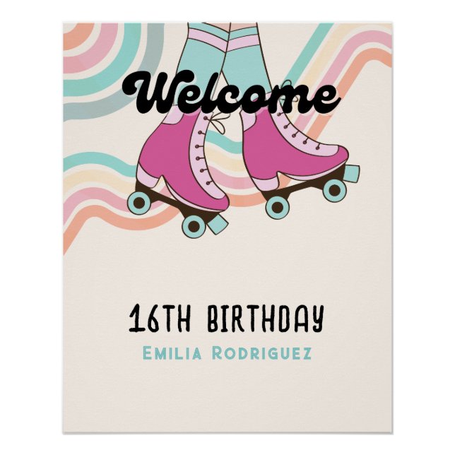 Póster Bienvenida a Fiesta de patinaje rockero y rollo de (Anverso)