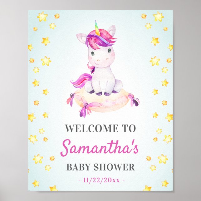 Póster Bienvenida a Fiesta de Rasplante de Bebé Unicorn (Frente)