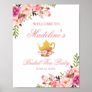 Póster Bienvenida a Fiesta de Té de Ducha Bridal Rosa Flo