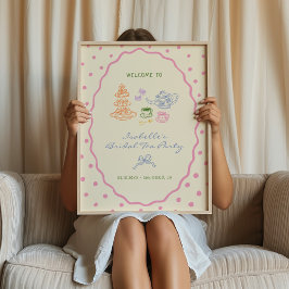 Póster Bienvenida a Fiesta de té de novia con dibujos a m