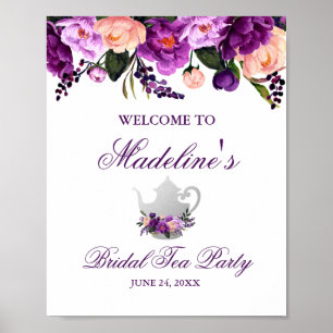 Póster Bienvenida a Fiesta de Té Morado Floral Bridal Sho