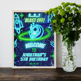 Póster Bienvenida a Fiesta Neon Gbright Space Rocket Ship