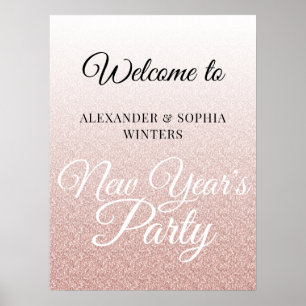 Póster Bienvenida a Fiesta Purpurina Rosa moda Año Nuevo