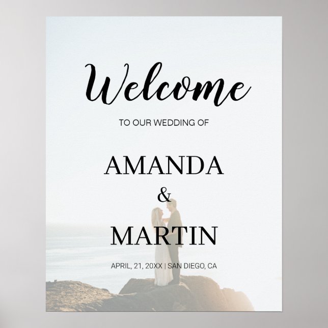 Póster Bienvenida a foto de Boda moderno de caligrafía (Frente)