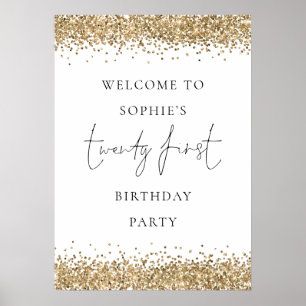 Póster Bienvenida a Glam Gold Purpurina 21st Birthday