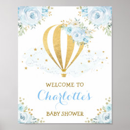 Póster Bienvenida a Globo de Aire Caliente Floral Azul Te