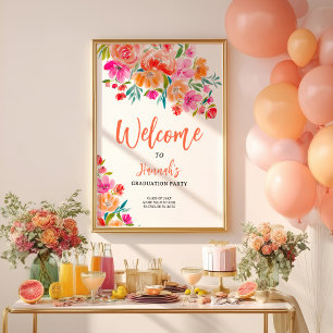 Póster Bienvenida a Graduación Brillante Floral Negrita P