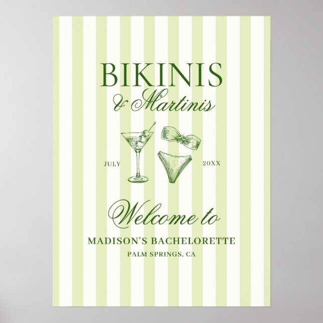 Póster Bienvenida a la Bachelorette de Bikinis y Martinis (Frente)