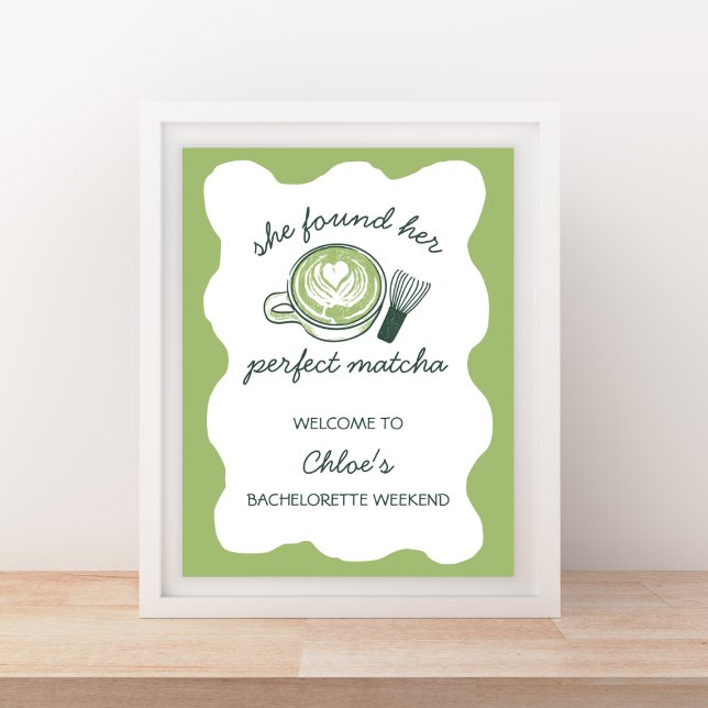 Póster Bienvenida a la Bachelorette Verde Matcha (Perfect Matcha Green Bachelorette Welcome Poster)