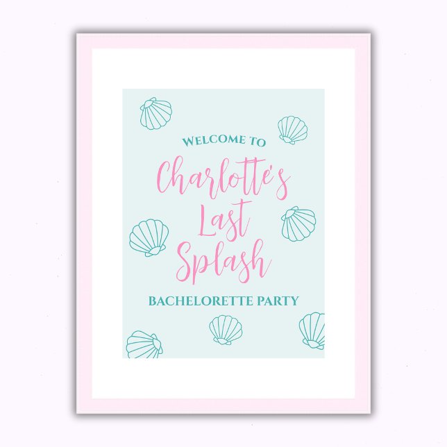 Póster Bienvenida a la Bachelorrea de la playa de Splash  (Last Splash Seashell Beach Bachelorette Welcome Poster)