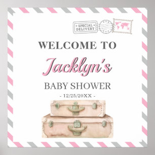 Póster Bienvenida a la bebé niña bebé de un avión de viaj
